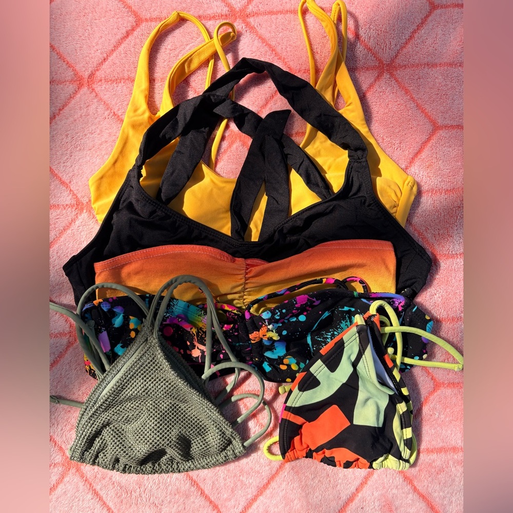 Yellow, Orange, Green, and Black Bikini Top Bundle